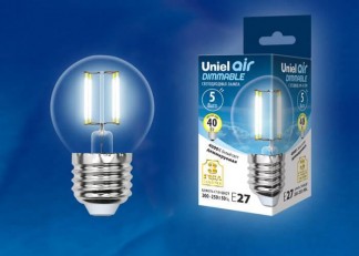 Лампа светодиодная филаментная (UL-00002871) Uniel E27 5W 4000K LED-G45-5W/NW/E27/CL/DIM GLA01TR